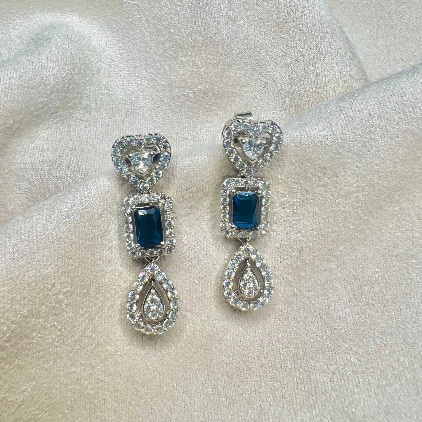 Blue Heart Triple Drop Earring