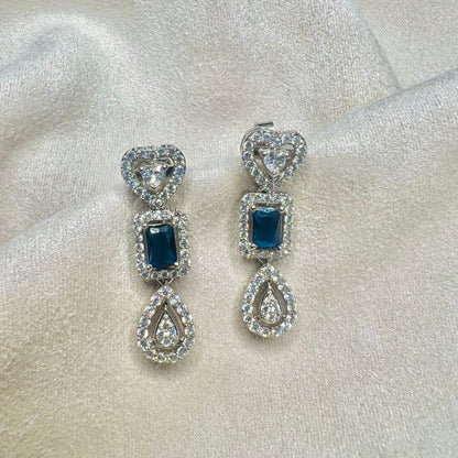 Blue Heart Triple Drop Earring