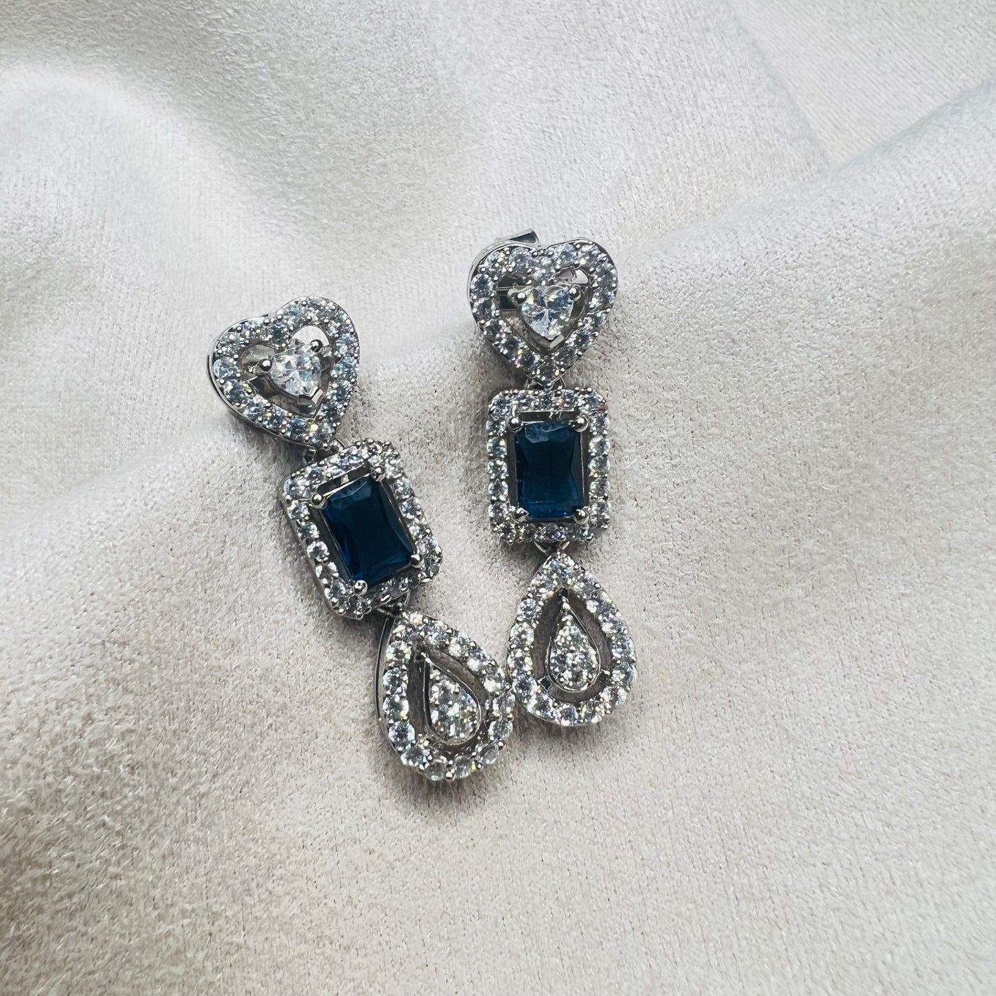 Blue Heart Triple Drop Earring