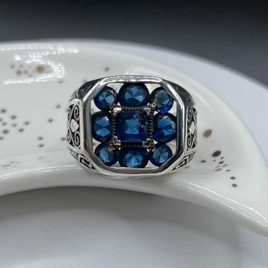 Blue Nine Stone Turkish Ring