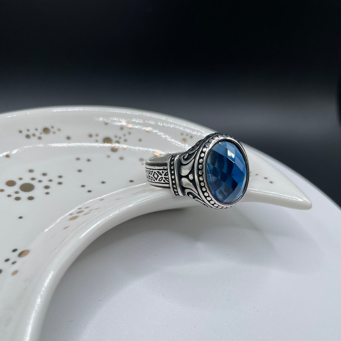 Solid Blue Designer Turkish Ring